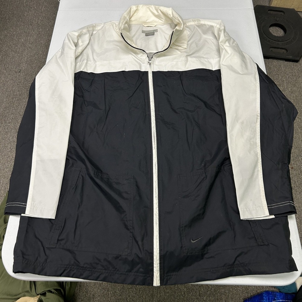 Nike Windbreaker Jacket Mens XXL Black White Colorblock Full Zip Jersey Lined